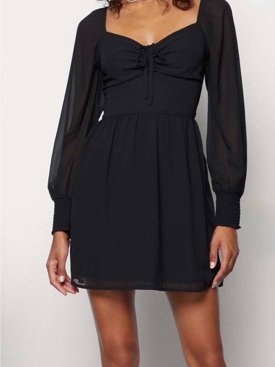 Hollister Dresses & Skirts - Hollister Black Long-Sleeve Square Neck Babydoll Dress size XS